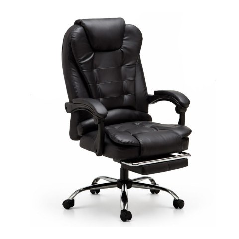 Fotel biurowy obrotowy BOSS z podnóżkiem - czarny eco SKÓRA KO22CZ