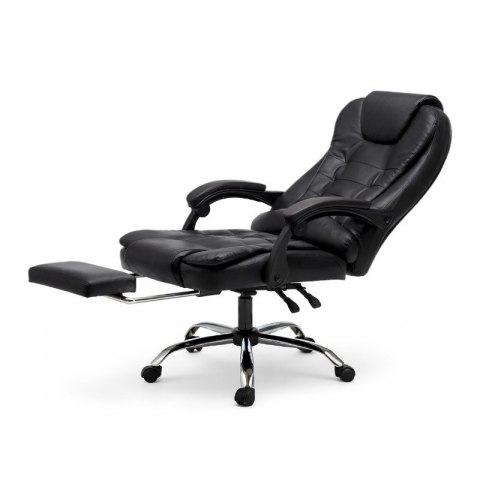 Fotel biurowy obrotowy BOSS z podnóżkiem - czarny eco SKÓRA KO22CZ