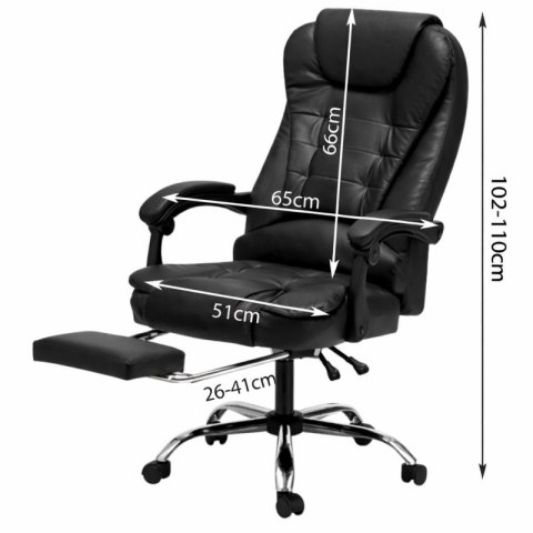 Fotel biurowy obrotowy BOSS z podnóżkiem - czarny eco SKÓRA KO22CZ