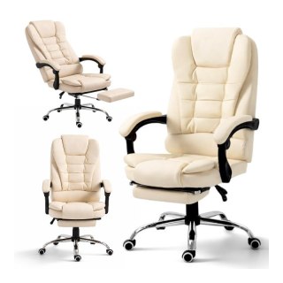 Fotel biurowy obrotowy BOSS z podnóżkiem - kremowy SKÓRA KO22K