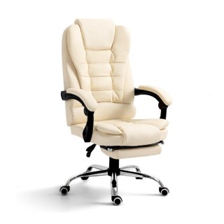 Fotel biurowy obrotowy BOSS z podnóżkiem - kremowy SKÓRA KO22K