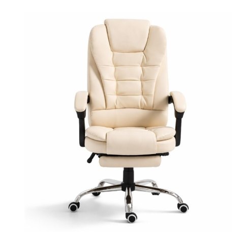 Fotel biurowy obrotowy BOSS z podnóżkiem - kremowy SKÓRA KO22K