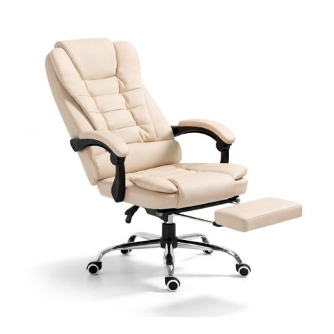 Fotel biurowy obrotowy BOSS z podnóżkiem - kremowy SKÓRA KO22K