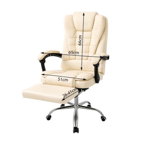 Fotel biurowy obrotowy BOSS z podnóżkiem - kremowy SKÓRA KO22K