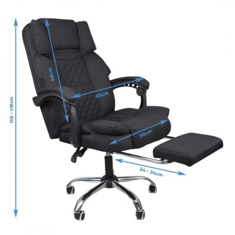 Fotel biurowy obrotowy MASTER z podnóżkiem i poduszką masującą - czarny MATERIAŁ KO32CZ