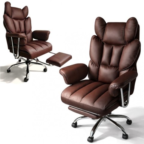 Fotel biurowy obrotowy RELAX PRO z podnóżkiem - ecoskóra brązowy ciemny KO50BR