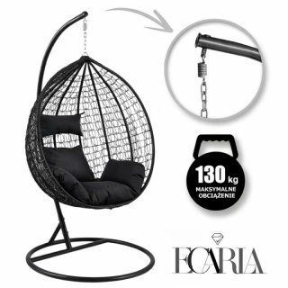Fotel wiszący, huśtawka kokon czarny z czarnymi poduszkami KR23