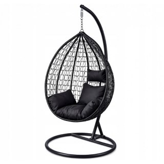 Fotel wiszący, huśtawka kokon czarny z czarnymi poduszkami KR23