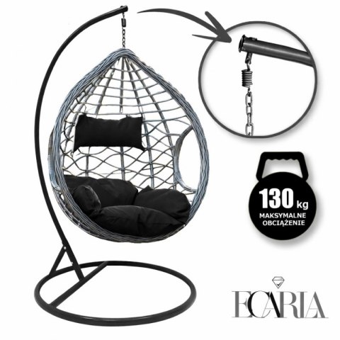 Fotel wiszący huśtawka kokon z czarnymi poduszkami KR26