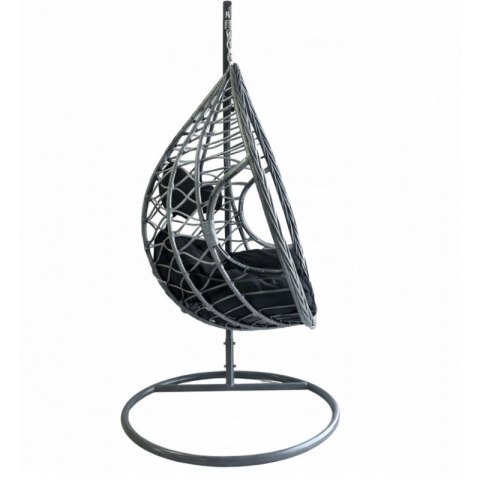 Fotel wiszący huśtawka kokon z czarnymi poduszkami KR26