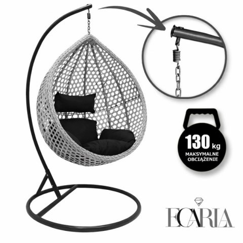 Fotel wiszący huśtawka kokon z czarnymi poduszkami KR27