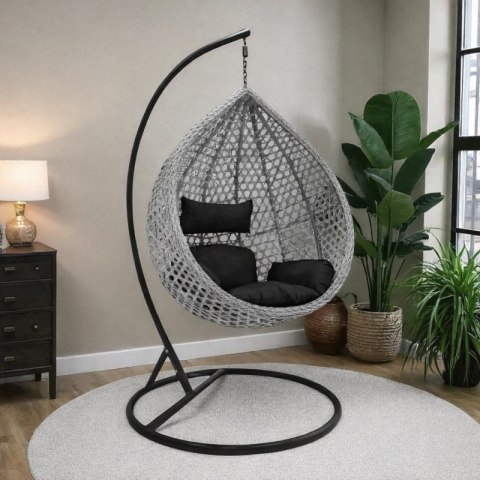 Fotel wiszący huśtawka kokon z czarnymi poduszkami KR27