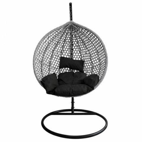 Fotel wiszący huśtawka kokon z czarnymi poduszkami KR27