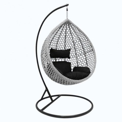 Fotel wiszący huśtawka kokon z czarnymi poduszkami KR27
