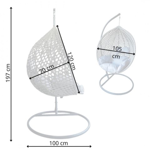 Fotel wiszący huśtawka kokon z czarnymi poduszkami KR27
