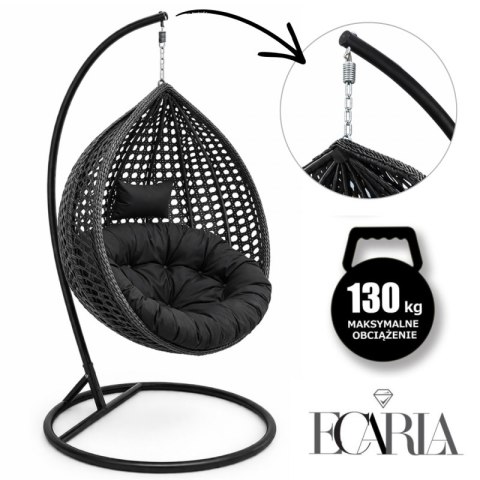 Fotel wiszący huśtawka kokon z czarnymi poduszkami, czarny KR41