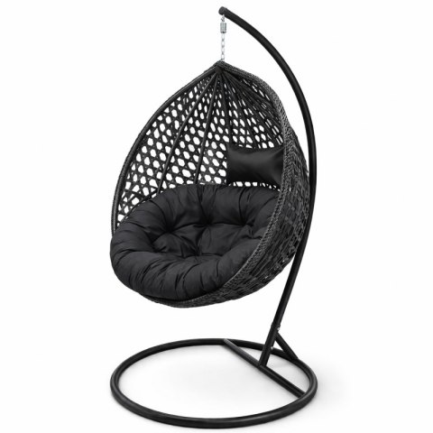 Fotel wiszący huśtawka kokon z czarnymi poduszkami, czarny KR41