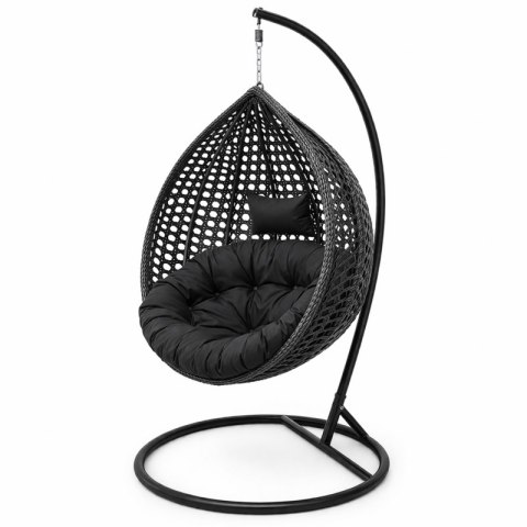 Fotel wiszący huśtawka kokon z czarnymi poduszkami, czarny KR41