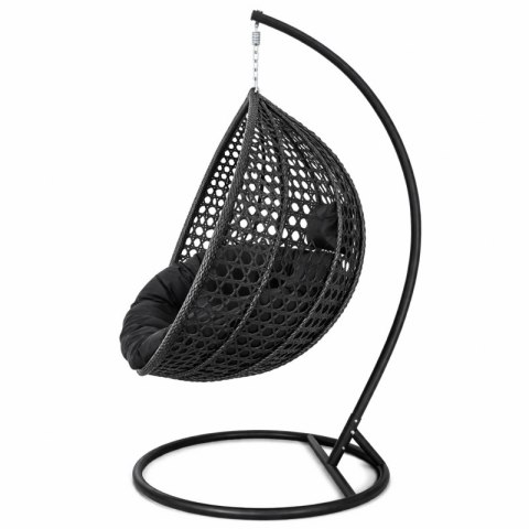 Fotel wiszący huśtawka kokon z czarnymi poduszkami, czarny KR41