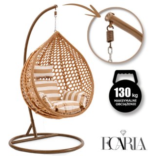 Fotel wiszący huśtawka kokon z poduszkami w pasy, brązowy KR28