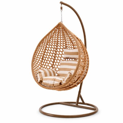 Fotel wiszący huśtawka kokon z poduszkami w pasy, brązowy KR28