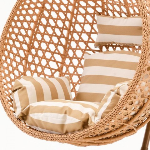 Fotel wiszący huśtawka kokon z poduszkami w pasy, brązowy KR28