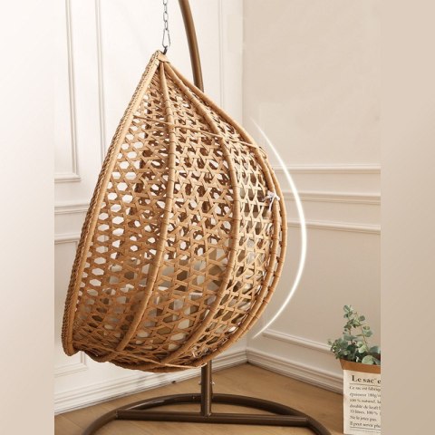 Fotel wiszący huśtawka kokon z poduszkami w pasy, brązowy KR28