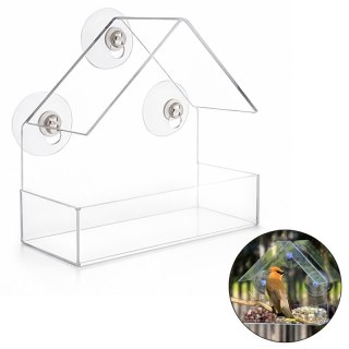 Karmnik, domek dla ptaków z przyssawkami do okna, transparentny PT04