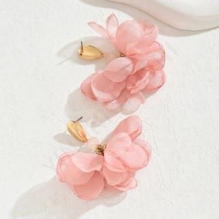 Kolczyki wiszące, efektowne tiulowe z kryształkami, róż złote sztyft K1723R