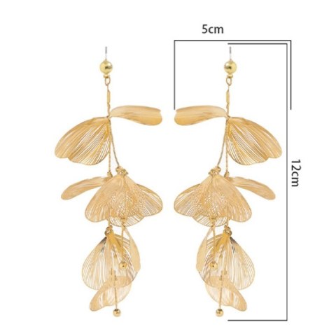 Kolczyki wiszące tiulowe złote efektowne kwiaty 5x12cm K1678