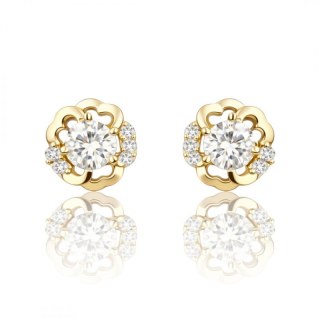 Kolczyki ze stali szlachetnej platerowane 14k złotem, ażurowe KWIATY z cyrkoniami KST2231