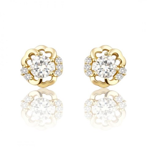 Kolczyki ze stali szlachetnej platerowane 14k złotem, ażurowe KWIATY z cyrkoniami KST2231