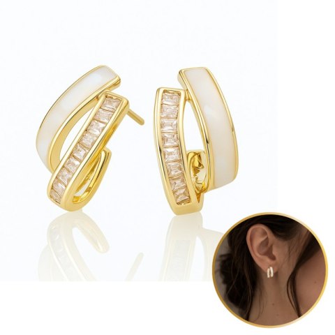 Kolczyki ze stali szlachetnej pozłacane 14k złotem, cyrkonie masa perłowa KST3514