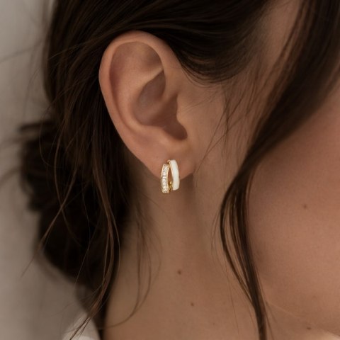 Kolczyki ze stali szlachetnej pozłacane 14k złotem, cyrkonie masa perłowa KST3514