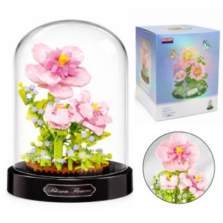 Kwiaty Hibiskus z klocków konstrukcyjnych pod kopułą, róż, 543 el. +12 lat KL04