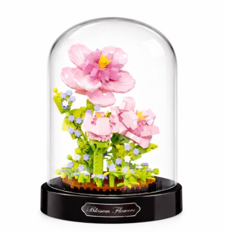 Kwiaty Hibiskus z klocków konstrukcyjnych pod kopułą, róż, 543 el. +12 lat KL04