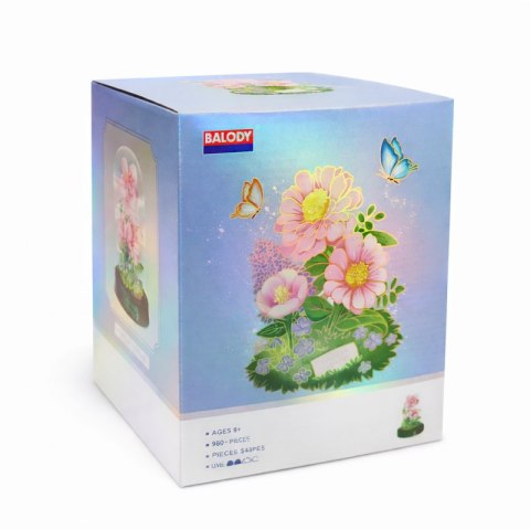 Kwiaty Hibiskus z klocków konstrukcyjnych pod kopułą, róż, 543 el. +12 lat KL04