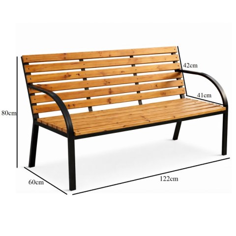 Ławka ogrodowa z oparciem, parkowa, metalowa drewniana 122x60x80CM LAW02
