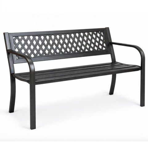Ławka ogrodowa z oparciem, parkowa, metalowa z PCV, 118 x 50 x 75cm czarna LAW01