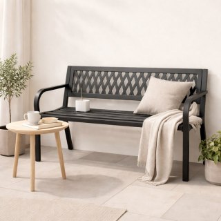 Ławka ogrodowa z oparciem, parkowa, metalowa z PCV, 118 x 50 x 75cm czarna LAW01