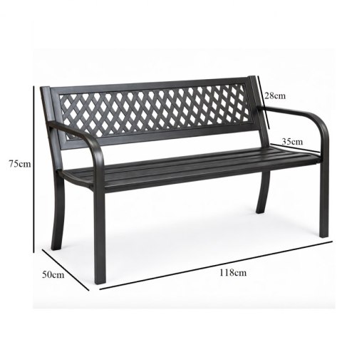 Ławka ogrodowa z oparciem, parkowa, metalowa z PCV, 118 x 50 x 75cm czarna LAW01