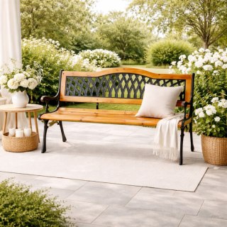 Ławka ogrodowa z oparciem, parkowa, metalowa z PCV, drewniana 125x52x74CM LAW03