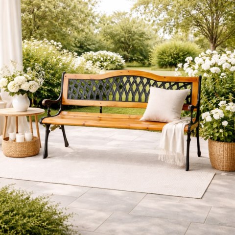 Ławka ogrodowa z oparciem, parkowa, metalowa z PCV, drewniana 125x52x74CM LAW03