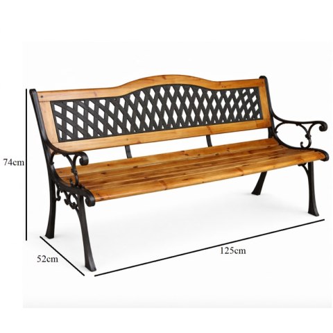 Ławka ogrodowa z oparciem, parkowa, metalowa z PCV, drewniana 125x52x74CM LAW03