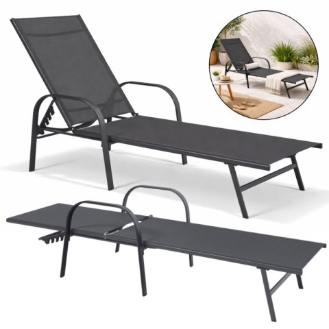 Leżak ogrodowy, regulowane oparcie, podłokietnik, wodoodporny materiał LE05GRAF
