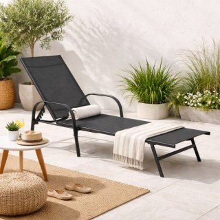 Leżak ogrodowy, regulowane oparcie, podłokietnik, wodoodporny materiał LE05GRAF