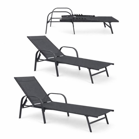 Leżak ogrodowy, regulowane oparcie, podłokietnik, wodoodporny materiał LE05GRAF