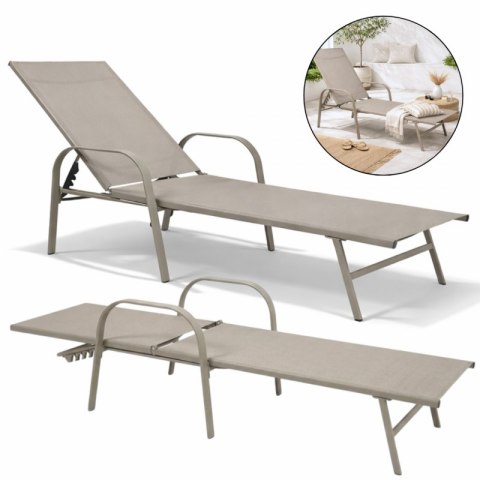 Leżak ogrodowy, regulowane oparcie, podłokietnik, wodoodporny materiał LE05JBR