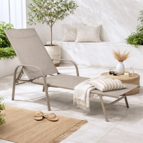 Leżak ogrodowy, regulowane oparcie, podłokietnik, wodoodporny materiał LE05JBR