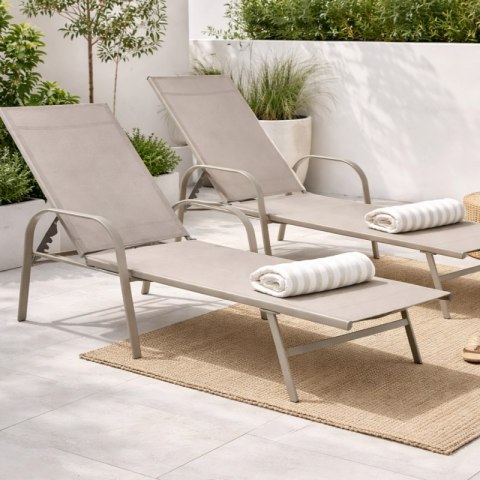 Leżak ogrodowy, regulowane oparcie, podłokietnik, wodoodporny materiał LE05JBR